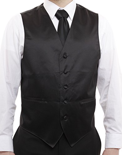 Men's Dress Vest & NeckTie Solid BLACK Color Neck Tie Set for Suit or Tuxedo