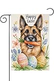 HILILIAN Happy Easter Garden Flag 12x18 Inch Double Sided Outside, Floral German Shepherd carrot Yard Outdoor Decoration(12786)