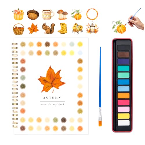 Kivzex Watercolor Workbook for Adults, Beginner Friendly Watercolor Painting Kit Autumn Water...