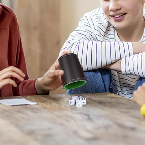 FeiOne Würfelbecher Leder Set – 5 Kniffelbecher + 40 Würfel – Geräuscharm – Würfelbecher für Schocken, Kniffel & Brettspiele – Schocken Set & Schockbesteck