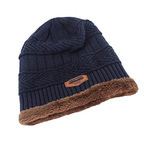 Gorro masculino de tricô KesYOO de crânio de inverno com forro de lã grossa e despojado (cinza escur