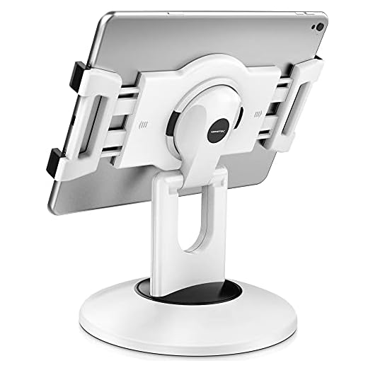AboveTEK Retail Kiosk iPad Stand, 360° Rotating Commercial Tablet Stand, 6-13.5" Ipad Mini Pro-Business Tablet Holder, Swivel Design for Store POS Office Showcase Reception Kitchen Desktop (White)