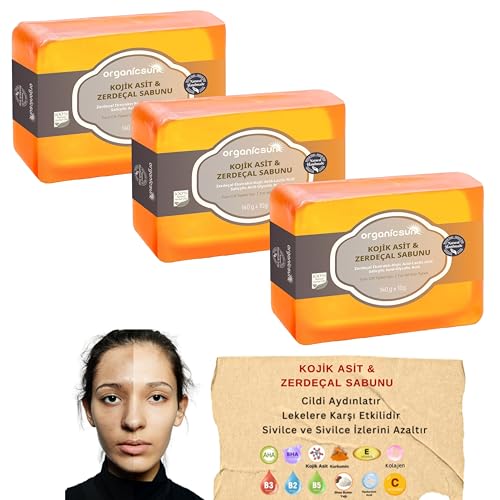 Kojik Asit & Zerdeçal Sabunu 3 Adet x 140 g Leke ve Sivilce Karşıtı Kojic Acid - Kolajen - Aha Bha - C Vitamini - Hyaluronic Acid - Shea Butter Yağı İçerikli Aydınlatıcı Sabun