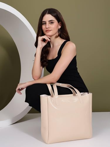 Image of Carrylux Spacious Tote Bag For Womens Handbag Ladies Purses, With Zip Closure Shining Synthetic Leather
