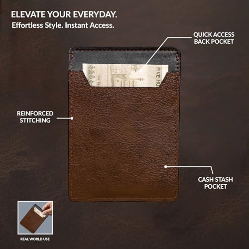 Image of Smith & Blake - Credit Card Holder Wallet for Men and Women - 3 ATM Card Slots - Snap Button Pocket - Back Pocket - Brown Premium Leatherette - Prospero