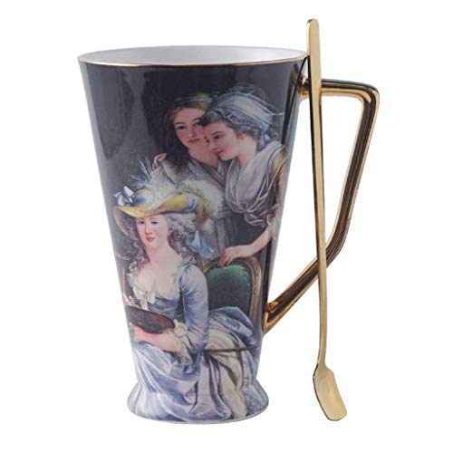 Tassen, Kaffeetasse Tasse, Porzellan-Tassen Kaffeetasse Mit Löffel Für Kaffee Tee Latte Oder Kakao, Frühstück Hafermehlkasse - 460Ml,E.