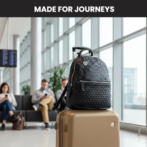 Image of Genuine Leather Backpack for Men, Casual Backpack for Women Office Bag with Adjustable Shoulder Strap (VL-054-BLACK)