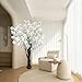 DOOUWANT White Artificial Cherry Blossom Trees Faux Cherry Blossom Tree White Tree for Office Home Wedding Office Living Room House Indoor Outdoor Decor（6.5ft/2m, White）