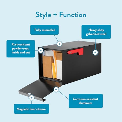 Image of Architectural Mailboxes MailMax Post Mount Mailbox, All Black, Large | Modern galvanized steel and aluminum build with rust-resistant powder-coat finish and a magnetic door closure. USPS approved.