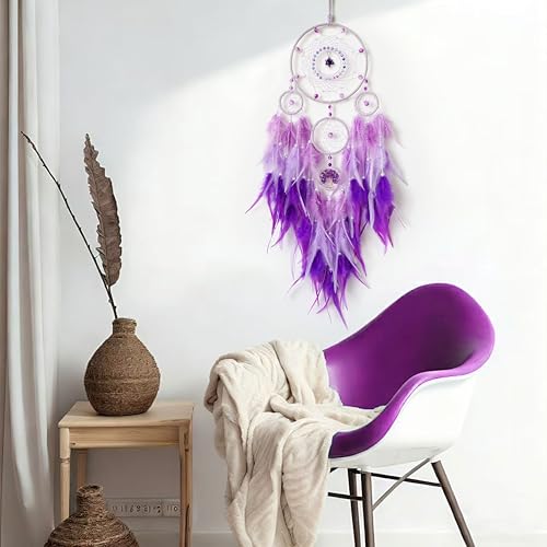 Dream Catchers,Large Dream Catcher Tree of Life Wall Decor,Adult Purple Boho Dream Catcher Wall Decor with Gemstone Hanging Ornament Girls Dorm Room Decor Festival Gift - Image 5