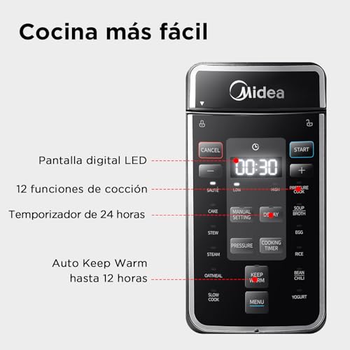 Midea Olla Eléctrica Instantánea 9 en 1, 12 Preajustes, Yogurtera, Arrocera, Cocción Lenta, Salteado al Vapor, 8 Cuartos de Galón - imagen 6