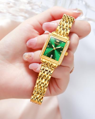 Image of OLEVS Gold Watches for Women Original Luxury Small Square Diamond Wrist Watch Analog Quartz Stainless Steel Waterproof Stylish Ladies Watch Date