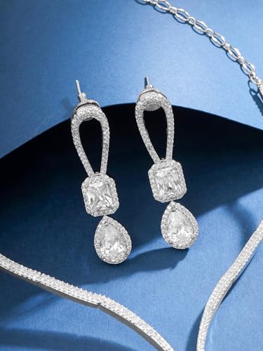Image of Yellow Chimes Jewellery Set for Women and Girls American Diamond Jewellery Set | Rosegold Rhodium Plated AD Necklace Set for Women | Birthday Gift for Girls & Women