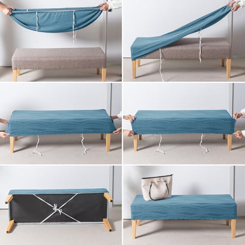 Image of HOKIPO 200gsm Knitting Jacquard Bench Cover, 'Nestiva Series', Sea Blue (AR-6237-BLU)