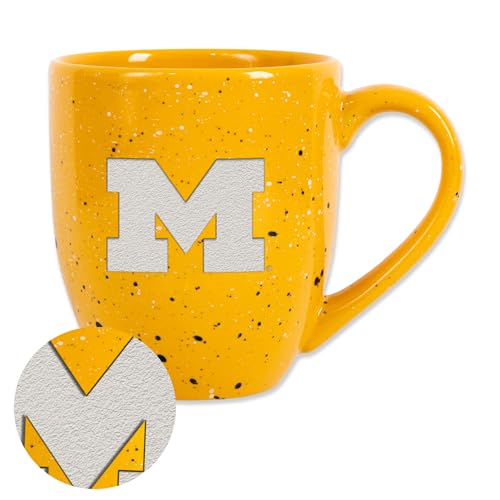 Rico Industries NCAA Michigan Wolverines Yellow 16 oz Team Color Laser Engraved Speckled Ceramic Coffee Mug