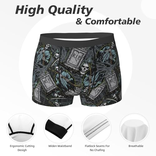 Mens Underwear Boxer Briefs - Grim Reaper Tombstones Pattern Breathable Men's Boxer Briefs with Flex Waistband2
