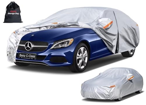 Image of Kayme 6 Layers Sedan Car Cover Custom Fit for Mercedes-Benz C-Class,C300 C350 C400 C450 (2008-2026), Waterproof All Weather for Automobiles,Rain Sun UV Protection.Silver