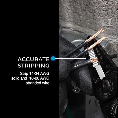 Image of IDEAL Electrical 45-121 T-6 T-Stripper - 14-26 AWG, Yellow Wire Stripper with Looping Holes, Plier Nose, Spring Loaded Automatic Opening