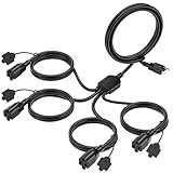 YOTIGER Outdoor Extension Cord 1 to 4 Splitter for Christmas Lights, Max 8 FT End to End (13 FT Total), 3 Prong Plug with 4 Extended Outlets, 16/3 SJTW Weatherproof for Lighting & Landscaping, ETL