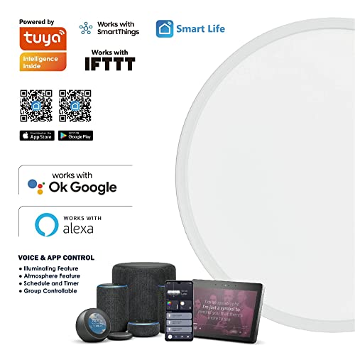 Bestluz Smart Ceiling Light Front Rgbw 3000K 12 Inch Flush Mount Ceiling Light Dimmable Alexa/Google Assistant/App Control Color Changing Led Ceiling Light Fixture For Living Room & Bedroom #TOP2