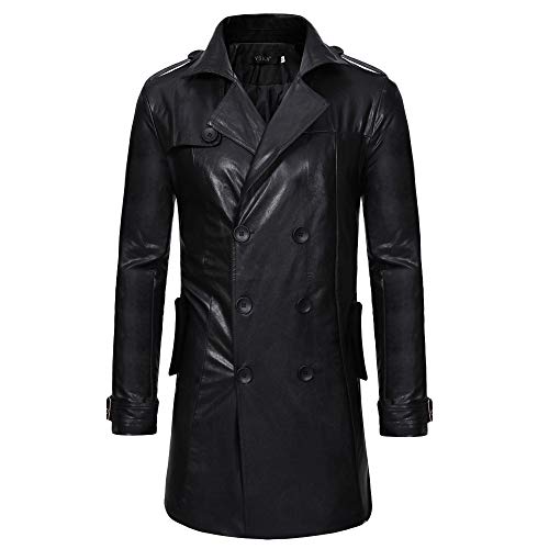 Chaqueta De Cuero para Hombre Ropa De Abrigo para Hombre,Winwintom Invierno para Hombre,Invierno Hombres Slim Trench Doble Pecho Chaqueta Larga Capa,Abrigo De para Hombre
