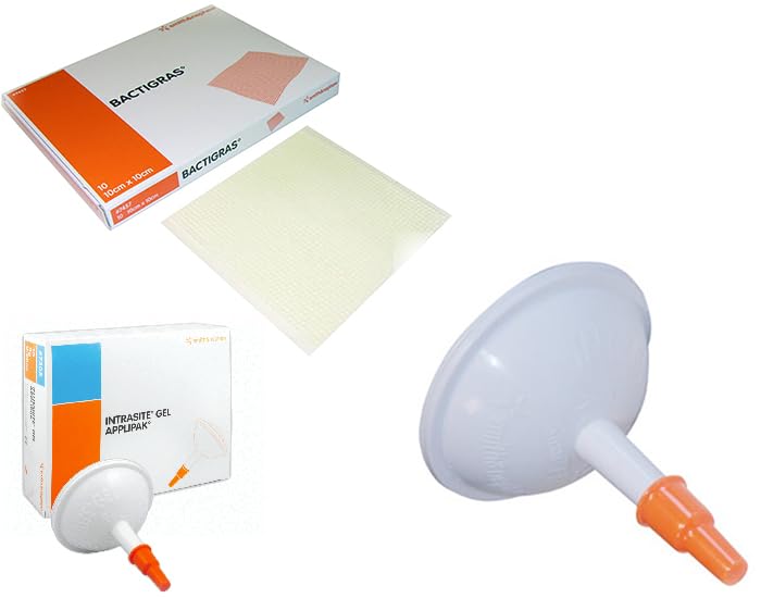 INTRASITE Gel (15g) - One Piece + BACTIGRAS (10cm x 10cm) - Box of 10 Pouches