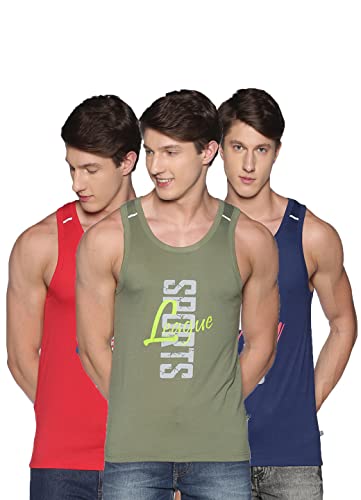 Image of Dollar Men Cotton Casual Assorted Printed Tank Top Vest (Pack of 3)
