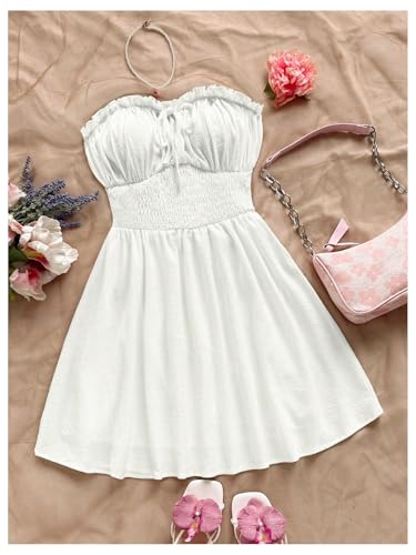 Image of Floerns Women's Vacation Strapless Tube Dress Ruffle Hem A Line Mini Dresses