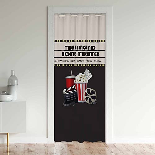 Movie Theater Door Curtain for Doorway Privacy Movie Night Closet Door Cover Curtain for Bedroom Living Room Popcorn 30%-50% Room Darkening Blackout Insulated Thermal Curtain 132x203cm 1 Panel