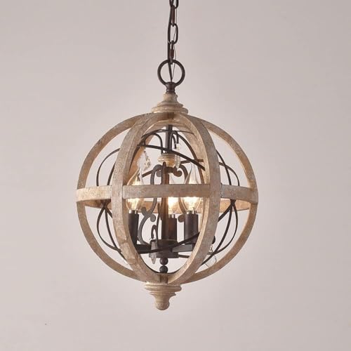 Lustre de ferme à 3 lumières en bois rustique pour salle à manger - 4
