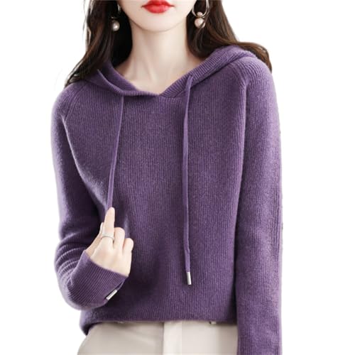 Image of Womens Cashmere with Pullovers,Winter Casual Knitting Hoodie Fashion Sweater,Fall Drawstring Thick Sweater