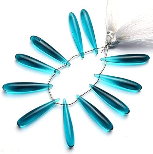1 Strand Blue Apatite (6 Pieces) Color Hydro Quartz Smooth 7x35MM Approx. Long Teardrop Shape Briolettes Beads 5" Long