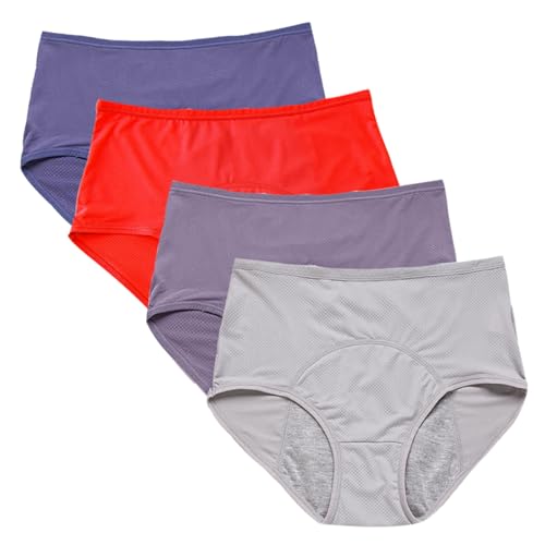 Sous-vêtements taille haute anti-fuite en coton absorbant pour femmes x4