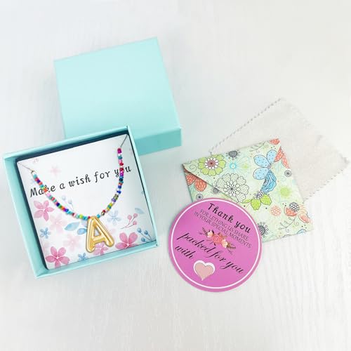 Bubble Letter Necklaces for Girls Gifts, Beaded Gold Plated Initial Name Necklace with Balloon Alphabet Pendant Personalized for Women, Teens and Preteen4