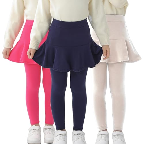 Image of StyleSavvy Trendy Girls' Leggings with Skirt - 2 Pack of Cotton Ruffle Skirt Pants for Kids for 3-8 Years