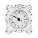NIKKY HOME Pewter Pretty Small and Cute Vintage Table Clock with Quartz Analog Crystal Rhinestone 3 Inch for Living Room Bathroom Decoration, White Enamel