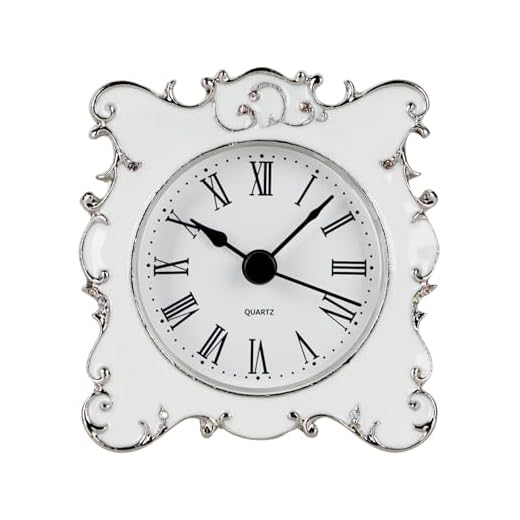 NIKKY HOME Pewter Pretty Small and Cute Vintage Table Clock with Quartz Analog Crystal Rhinestone 3 Inch for Living Room Bathroom Decoration, White Enamel