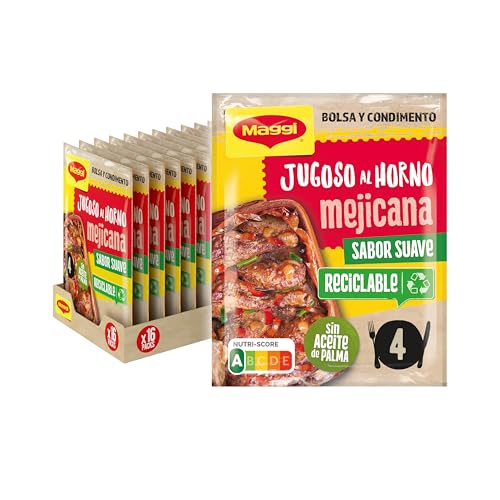 Maggi Jugoso al Horno Receta Mejicana - 1 Bolsa para Horno con Condimentos - Pack de 16x38g