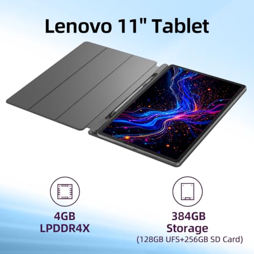 Image of Lenovo 11 inch 2.5K Tablet for Students, 90Hz IPS Touchscreen, MediaTek Dimensity, 4GB RAM, 256GB (UFS+SD) Storage, Android 15, Dolby Atmos Speakers, Up to 12Hr Battery, Included Stylus Pen & Folio Case
