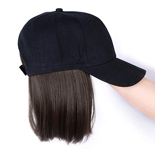 Chrshn Baseball Cap With Hair Extensions For Women Hat Wig Straight Short Bob Wig Adjustable Hat With Synthetic Wig Black Baseball Cap Natural Black #TOP4