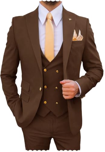 Men's 3 Piece Set Slim Fit Double Breasted Suits for Men Classic Business Formal Wedding Dinner Tuxedo