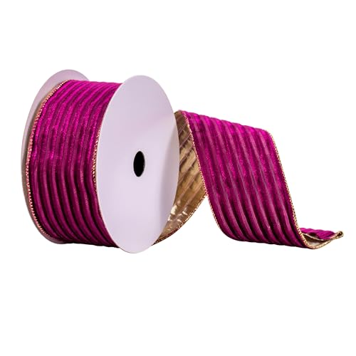 Vickerman 2.5" x 10 yd Purple Stripe Gold Back Ribbon,