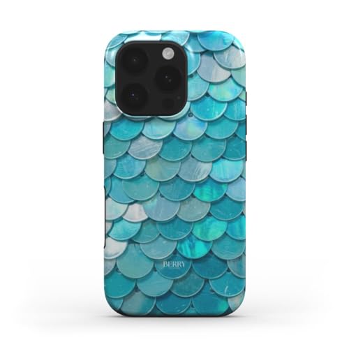 Étui de téléphone magnétique résistant double couche iPhone 13 coque turquoise sirène