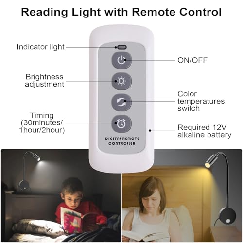 Image of ERAY Wall Mounted LED Reading Light with Remote Control, Dimmable Book Light with USB Charging Port & 15 inch Flexible Gooseneck, Plug in Headboard Bed Lights, 3 Colors Temperature, Touch Control-1 Pack