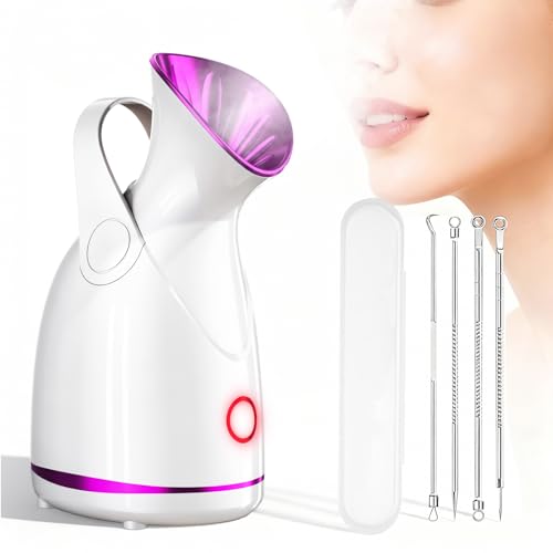 FONCOOD Gesichtssauna Nano Ionic4-in-1 Face Steamer Profi Warmnebel-Dampfer mit 4 Edelstahl-Aufsätzen für zuhause Gesichtsdampfer Gesichtsbefeuchter & Zerstäuber für reine Haut