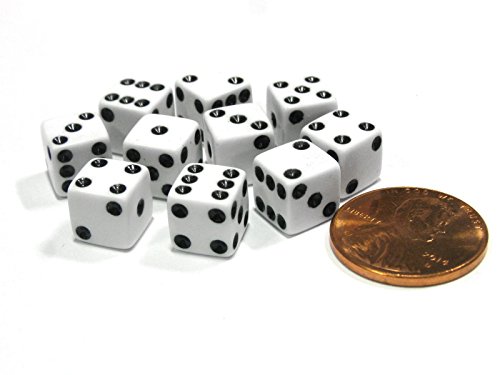 Set of 10 8mm Six Sided D6 Small Square Dice White with Black Pips by Koplow Games