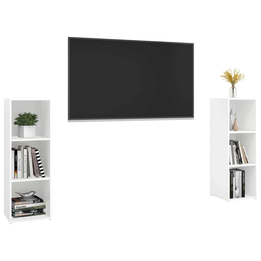 Mobiletto per TV, 2 pezzi, in legno bianco, 107 x 35 x 37 cm, mobile basso con 3 scomparti, versatile come credenza, spazio per soggiorno, angolo gaming, camera da letto