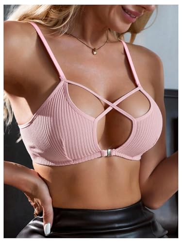 Image of SOLY HUX Front Closure Bras for Women Strappy Bralette Wireless Criss Cross Cut Out Knitted Everyday Bra