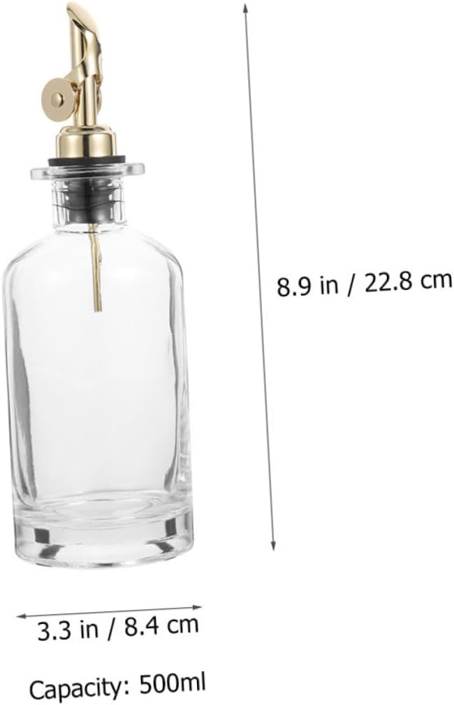 2pcs 500ml Glass Oil and Soy Sauce Dispenser Bottles with Automatic Open-close Pourer, Kitchen Seasoning Holder for Vinegar and Olive Oil, Gold Set with Protective Foam Box
