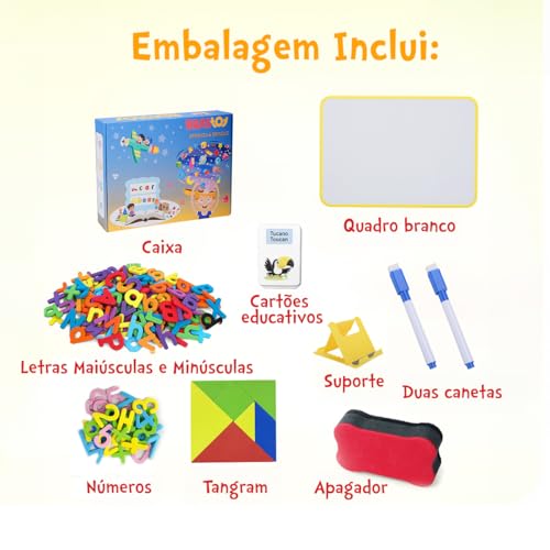 Brastoy Magnéticas Letras Alfabeto Números e Tangrams Montessori Educativo Brinquedo Infantil
